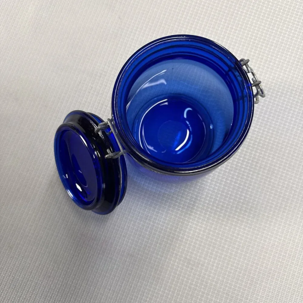 RARE! Vintage Cobalt Blue Glass Storage Jar Wire Bale Gasket Lid 5.75